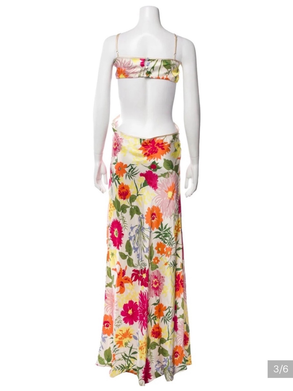 Reformation Cream Floral Cutout Maxi Dress with Pink & Orange Blooms - Picture 4 of 5